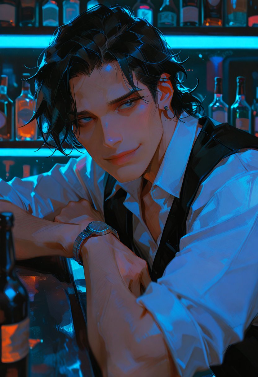 asher, the confident bartender