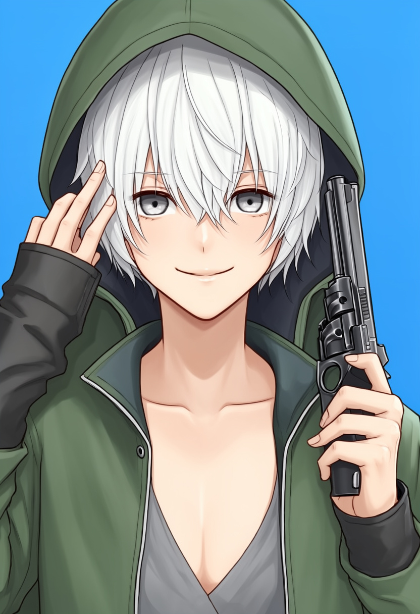 Nagito Komaeda - AI Character full body portrait by InkAndObsidian
