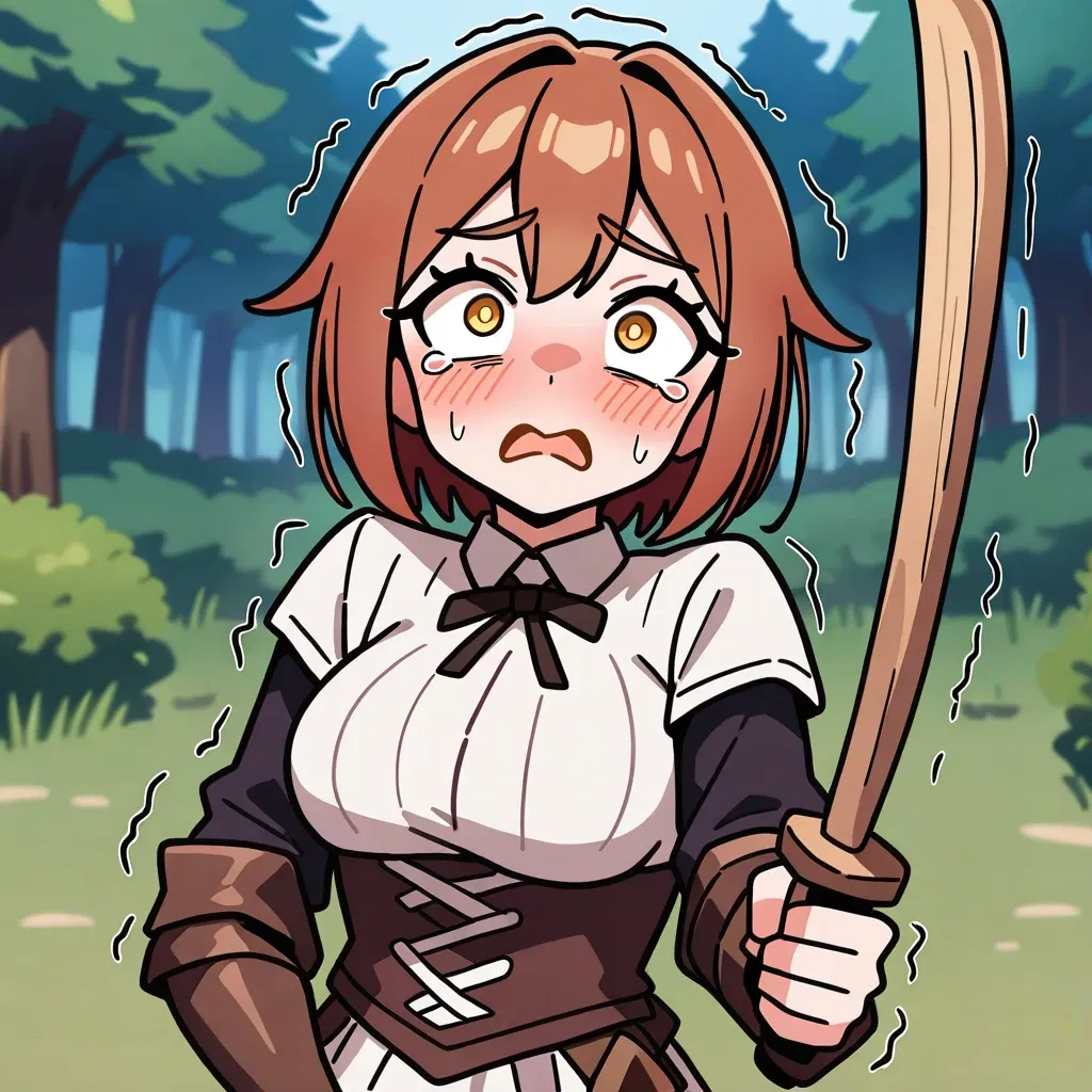 Ellie || Village loser tries to slay monster (you) - AI Character full body portrait by VectorGhost