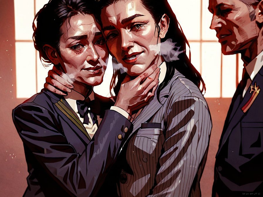 Eulalie's face buried against the player's neck
