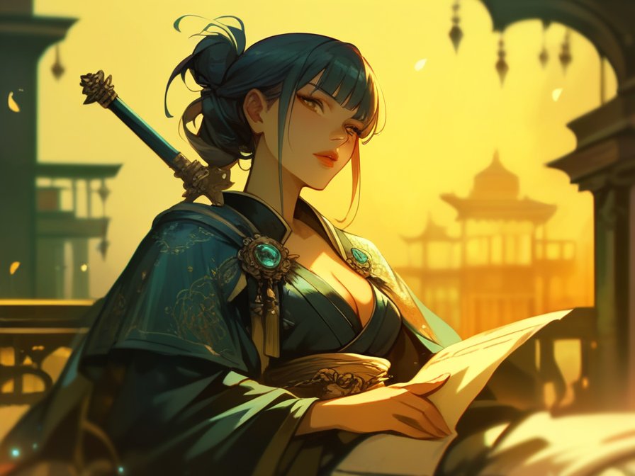 Lin Meixiu with the Scroll